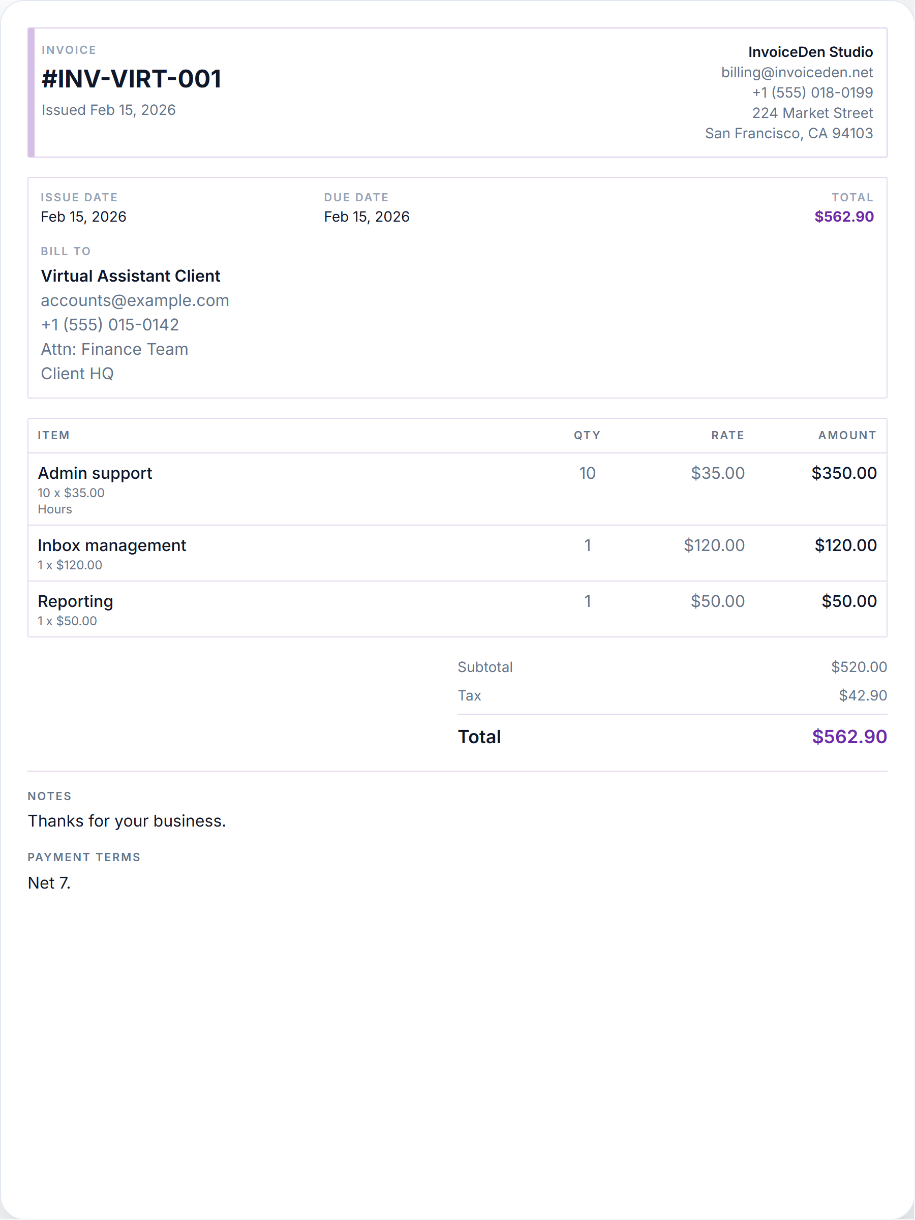 Virtual Assistant minimal template preview