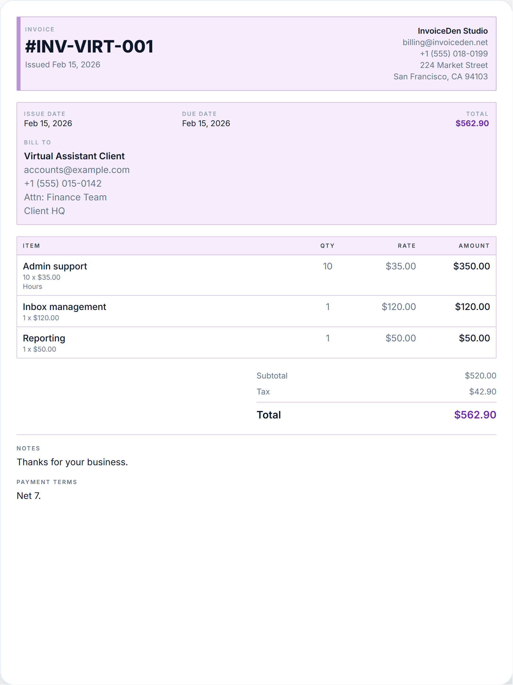 Virtual Assistant professional template preview