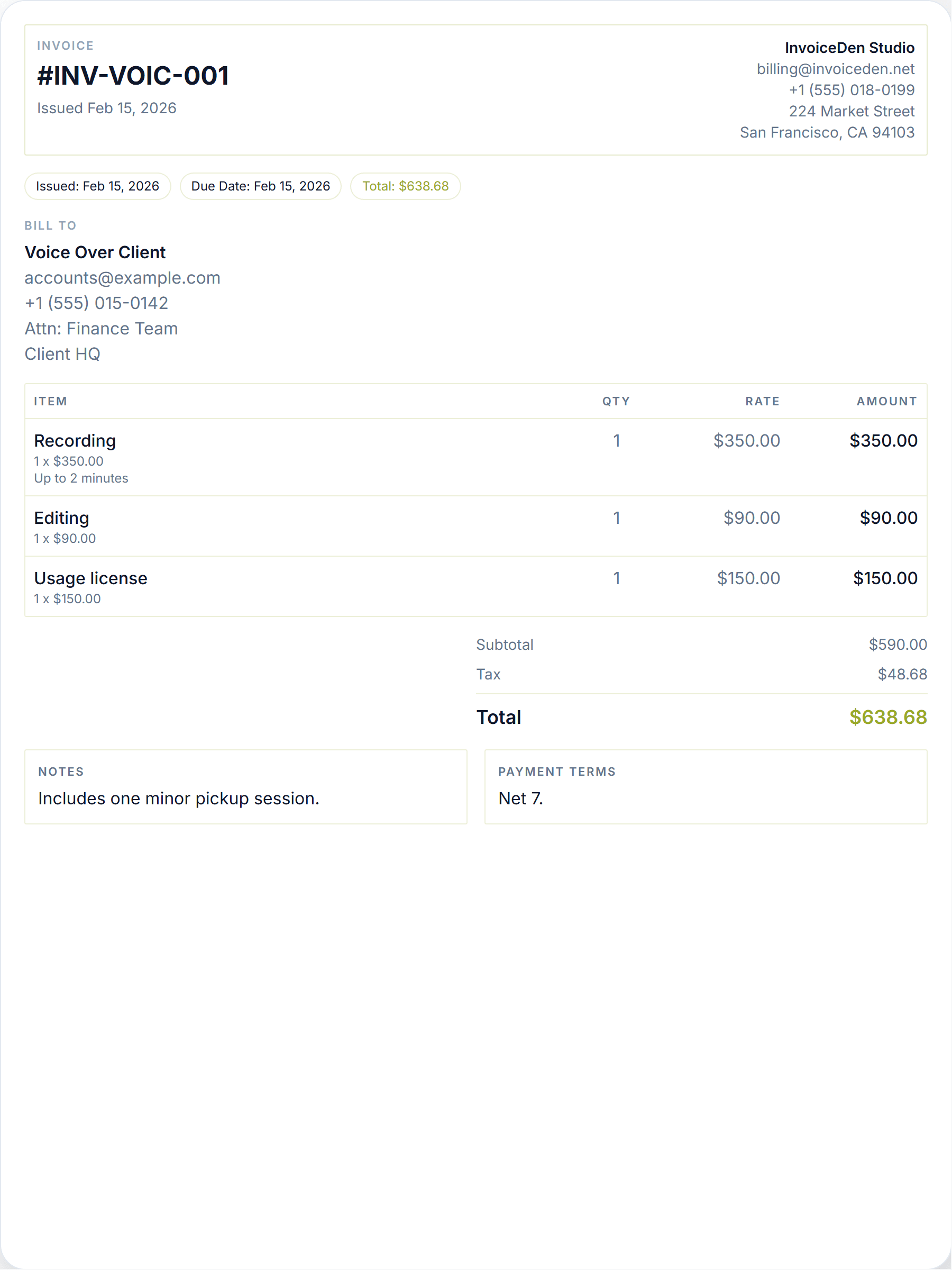 Voice Over minimal template preview