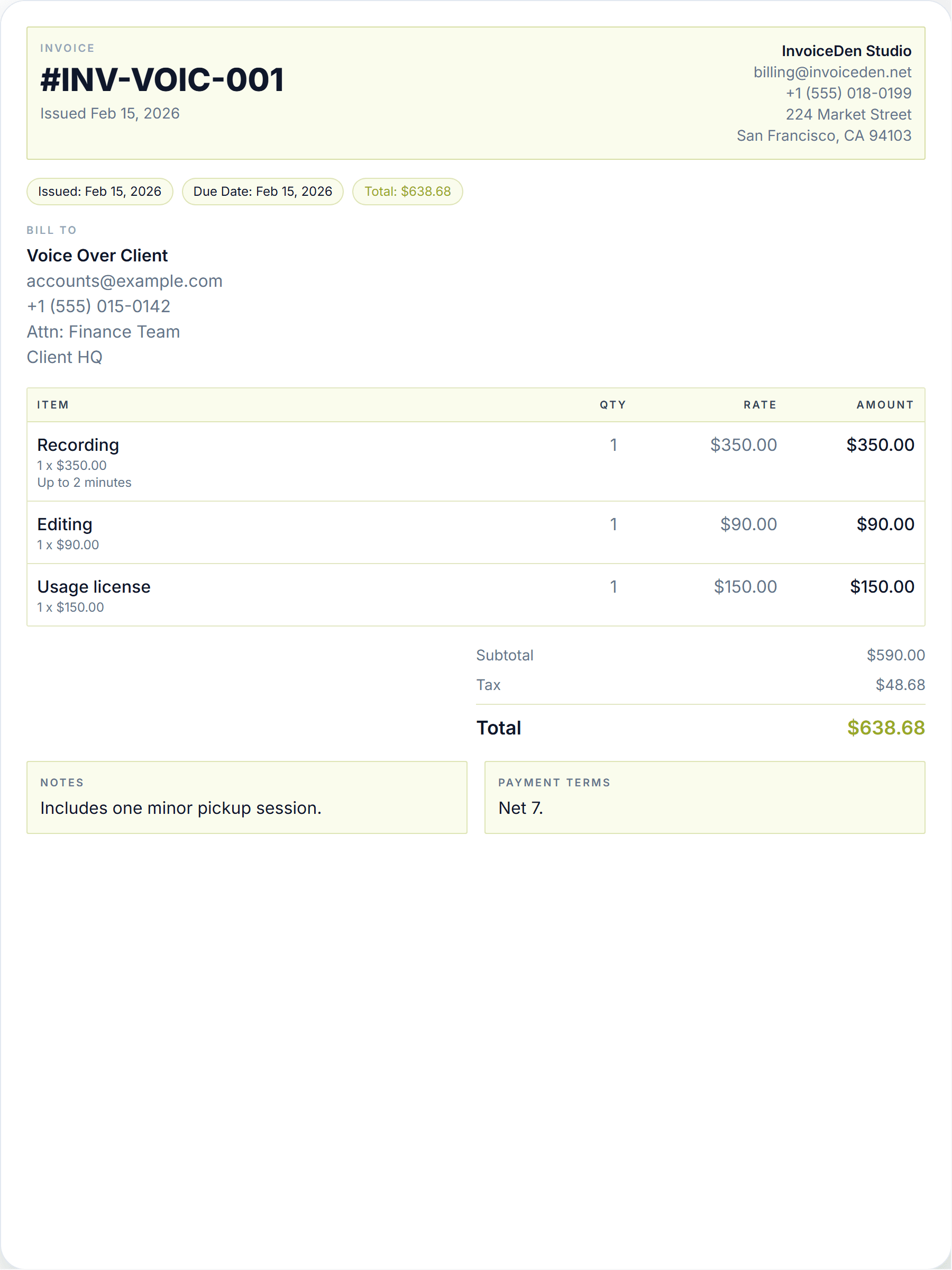 Voice Over professional template preview
