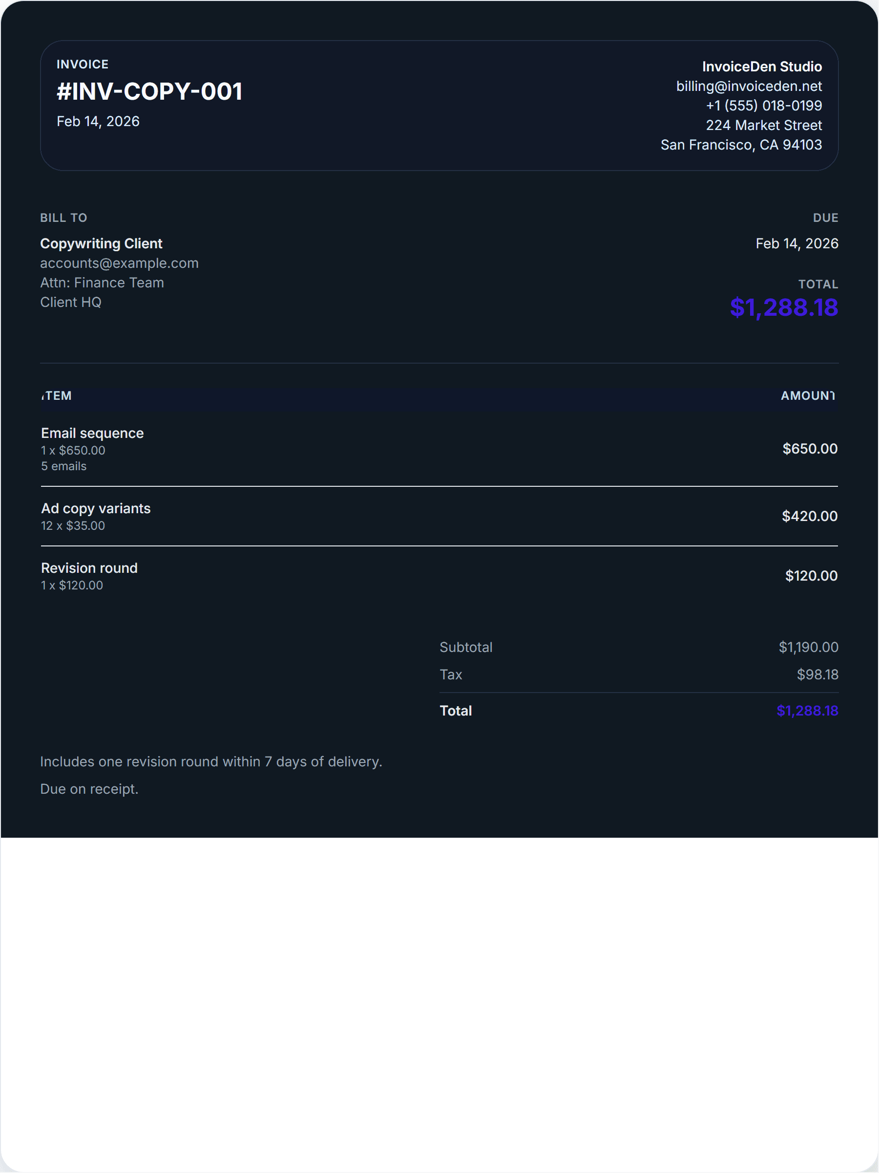Copywriting minimal template preview