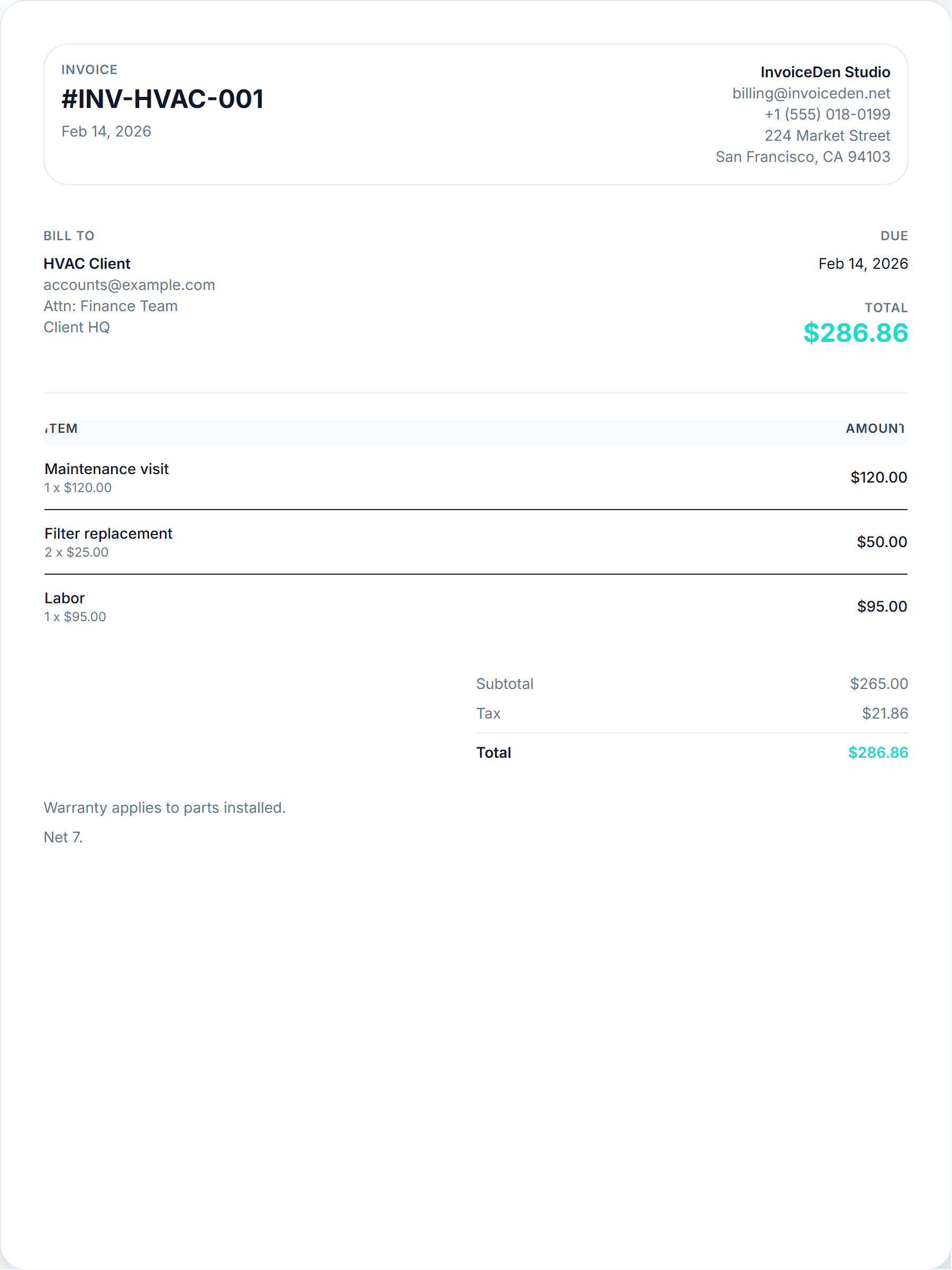 HVAC minimal template preview