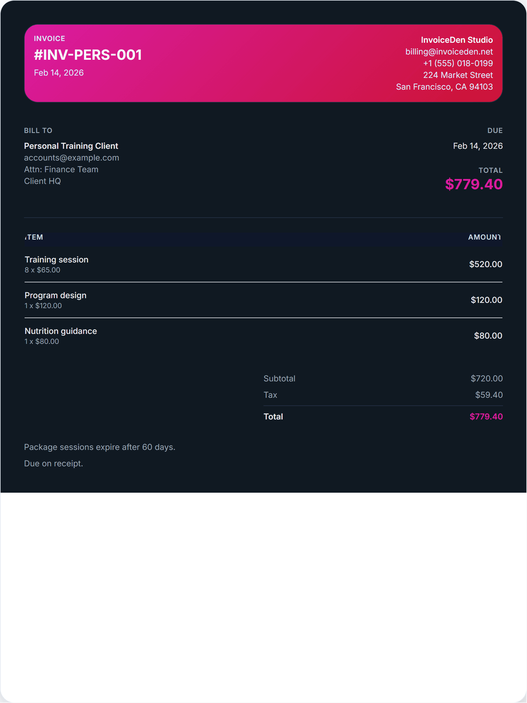 Personal Training minimal template preview