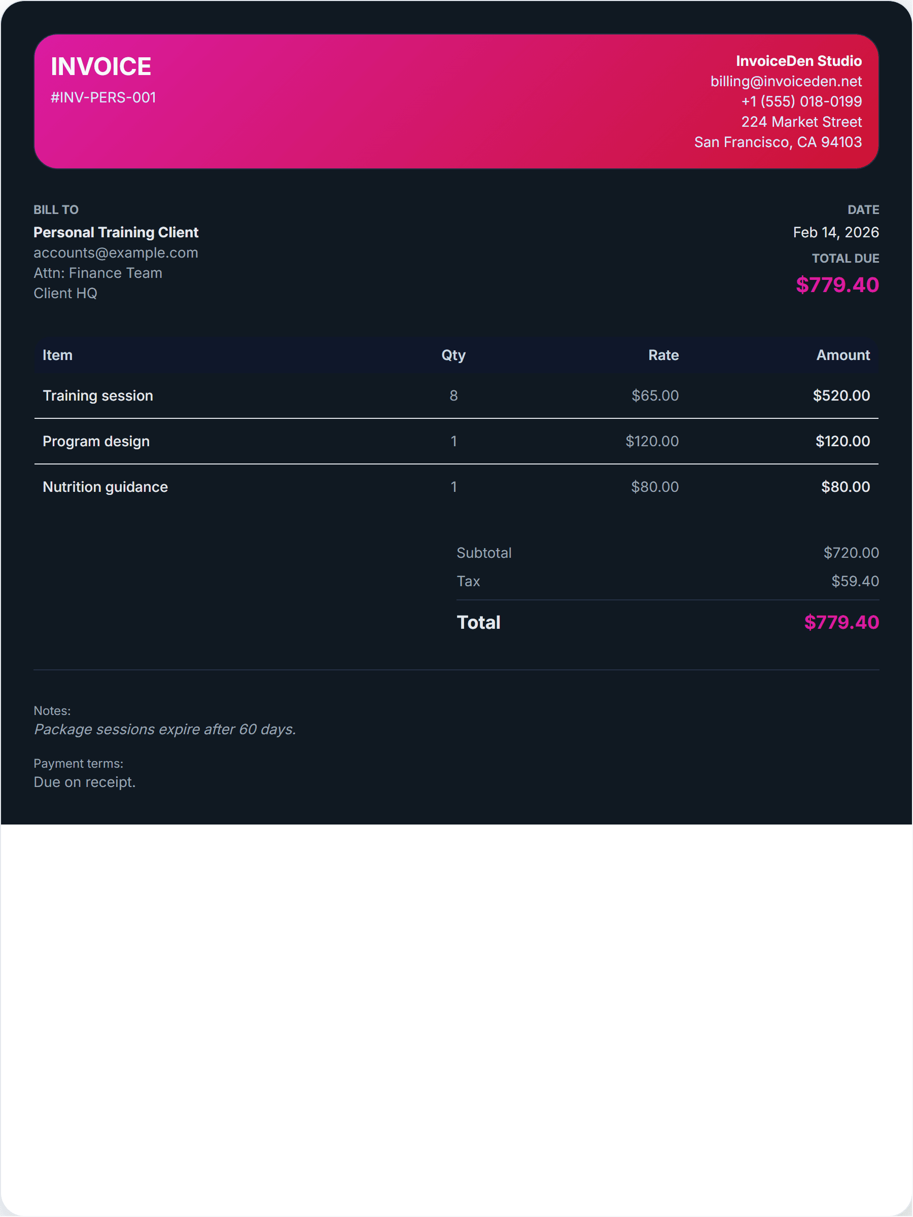 Personal Training modern template preview