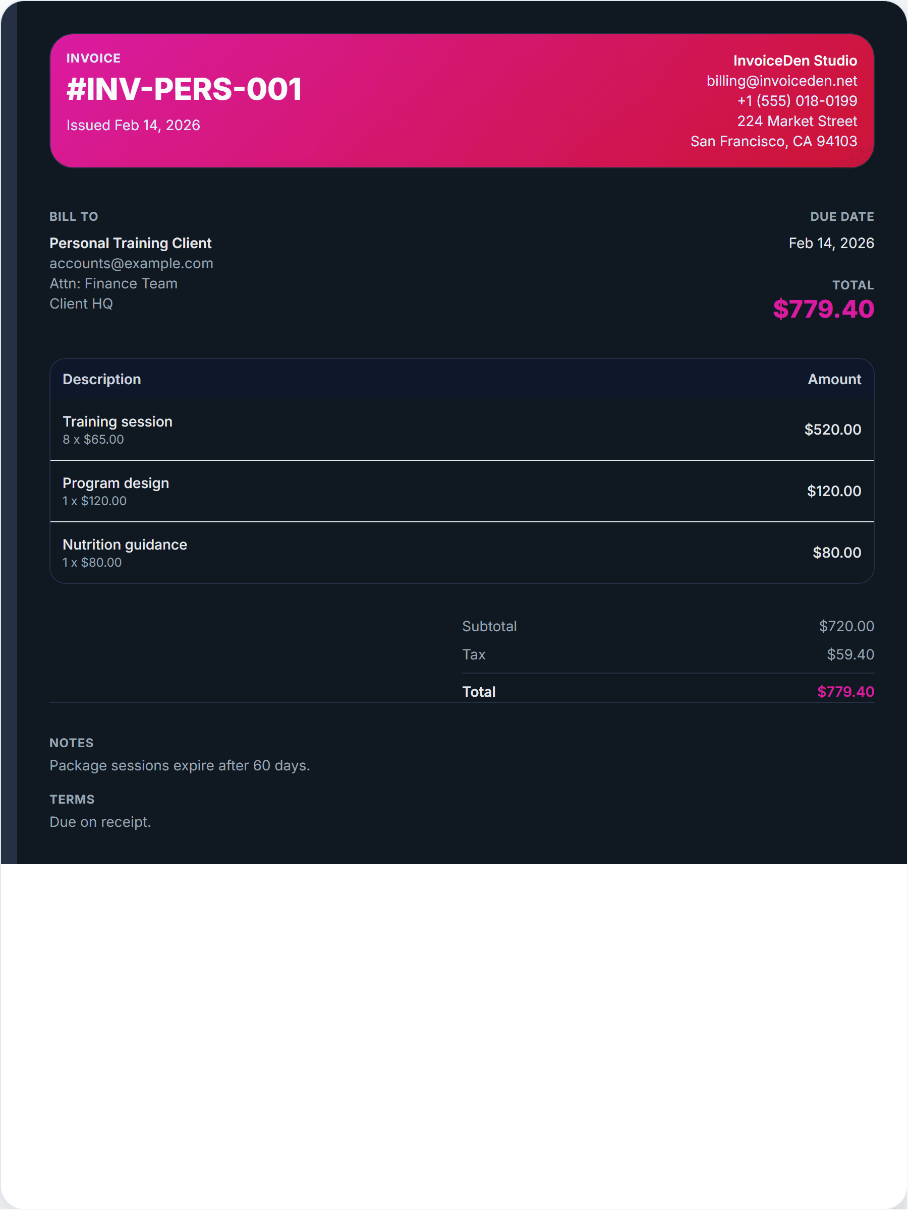 Personal Training professional template preview